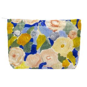 Floral Makeup Bag Large Cotton Zipper Pouch For Purse Travel Canvas Make Up😃